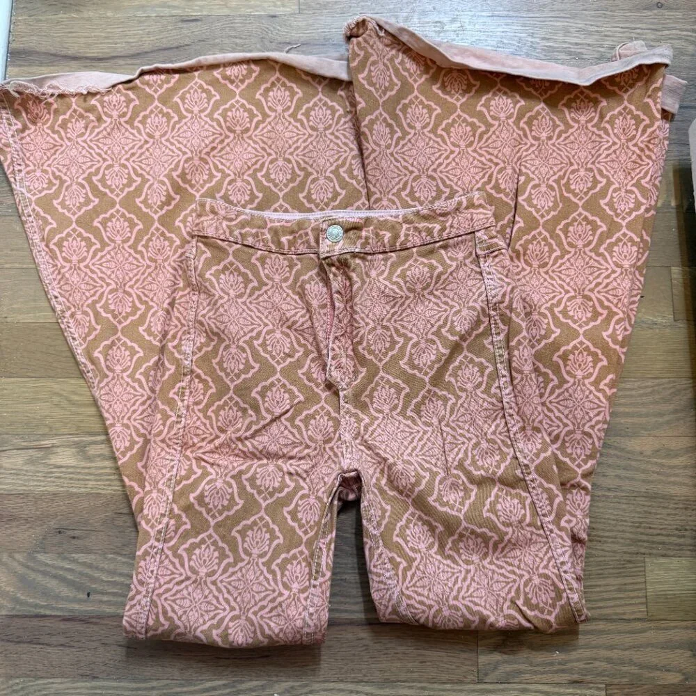Free People Throw It Back Reversible Flare Jeans in Pink Combo